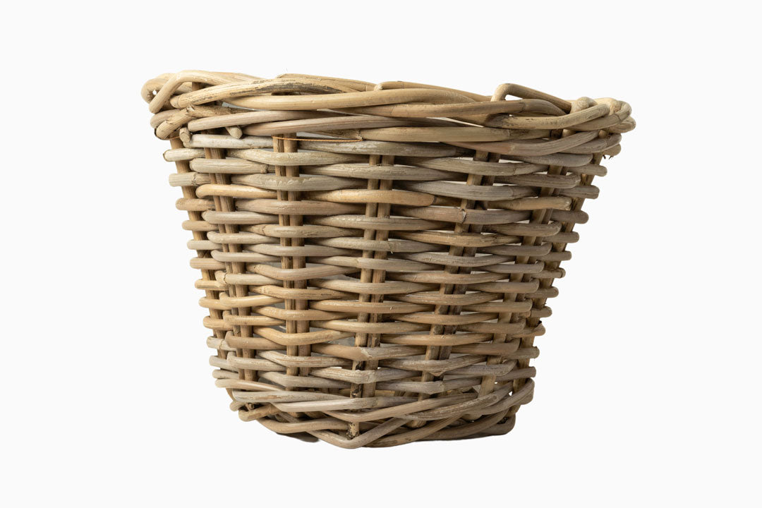 small woven round rattan basket
