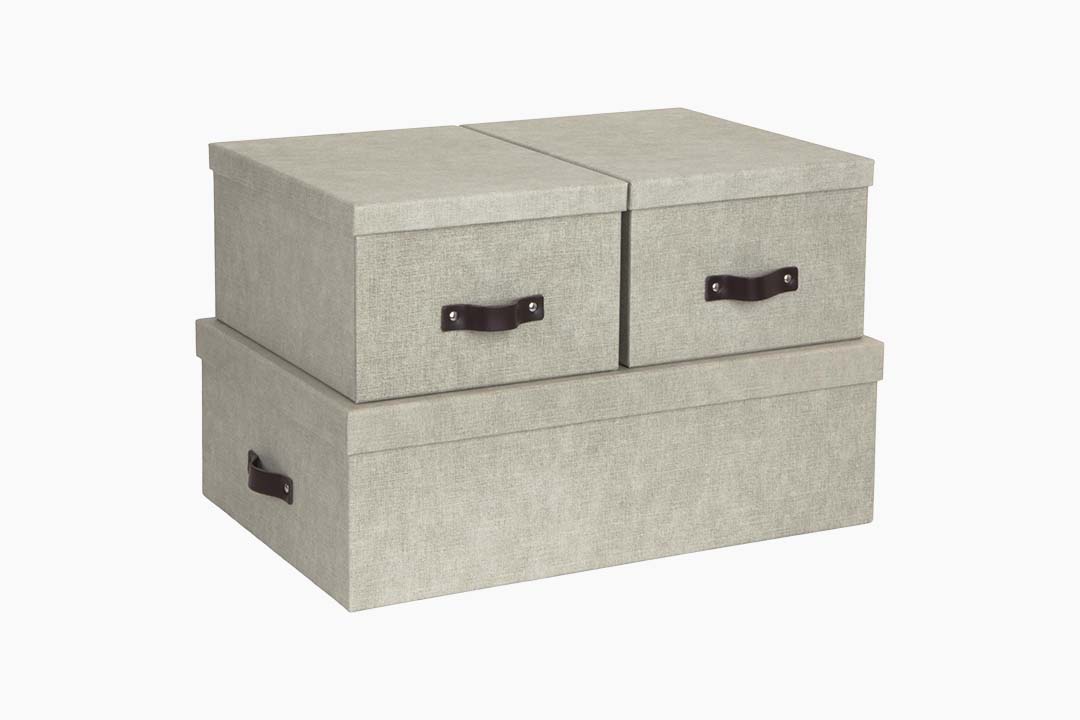 inge storage boxes in natural linen finish