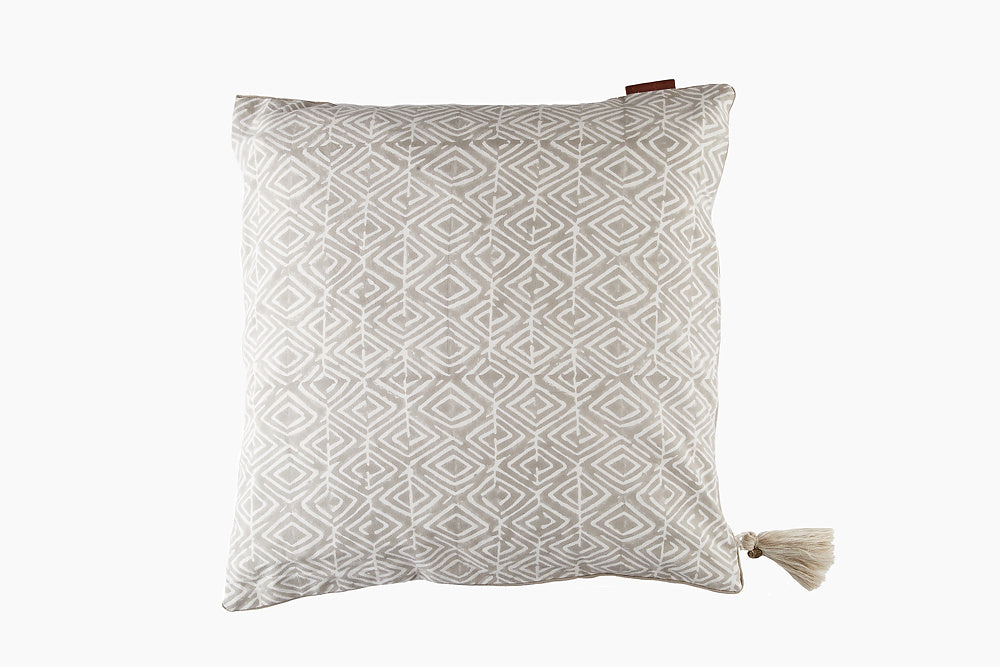 grey block print cushion