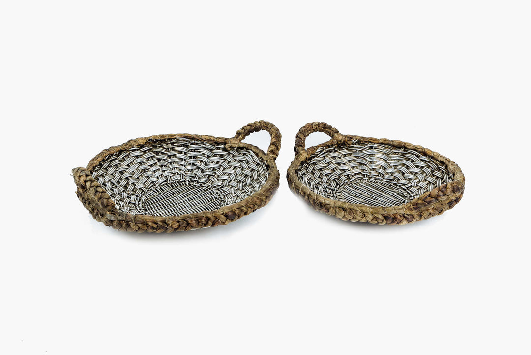 Silver Woven Tray with Handles Set by PR Rodgiers
