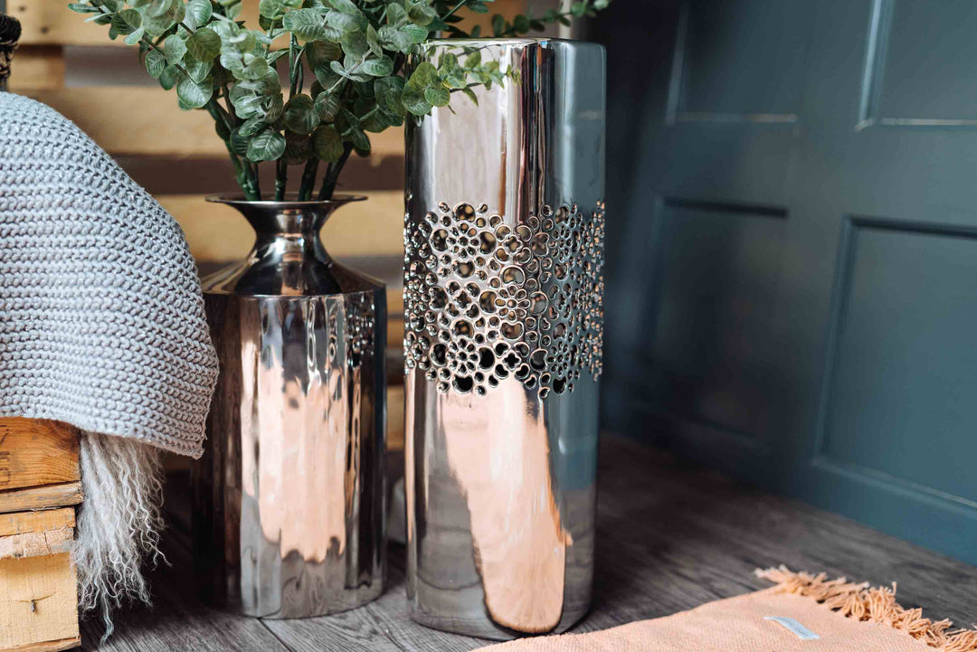 Tall Patterned Silver Vase