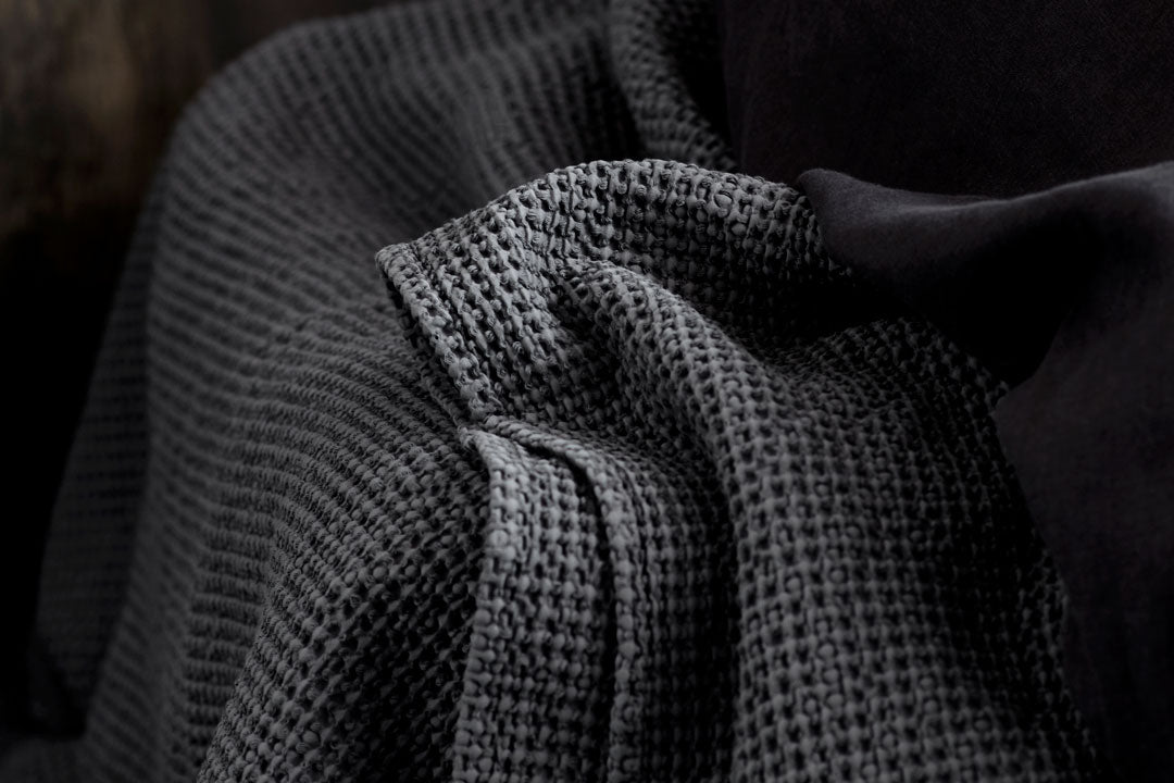 waffled cotton blanket in dark grey