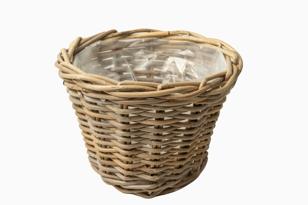 small woven round rattan basket