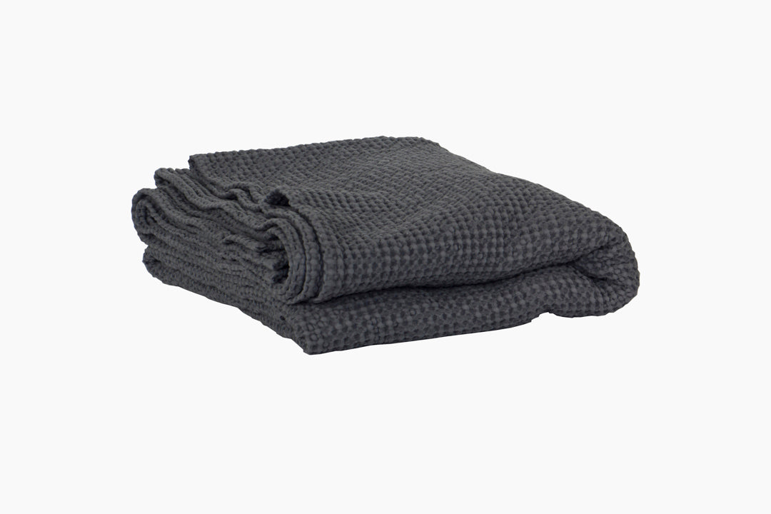 waffled cotton blanket in dark grey