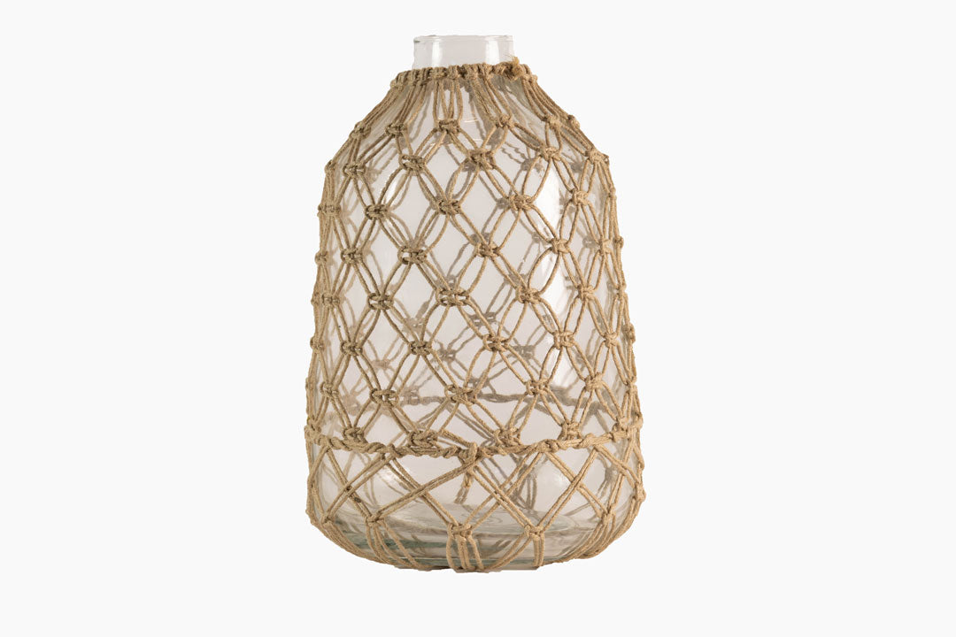Glass vase with jute netting