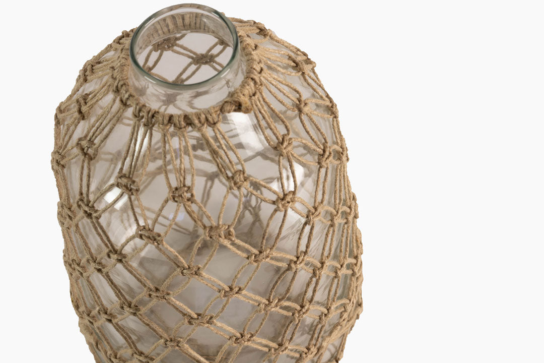 Glass vase with jute netting