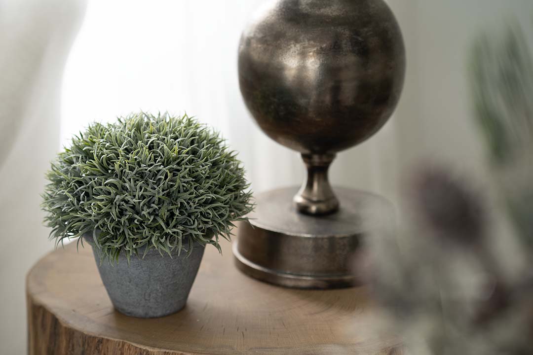 Grey Urn with Faux Lavender Plant